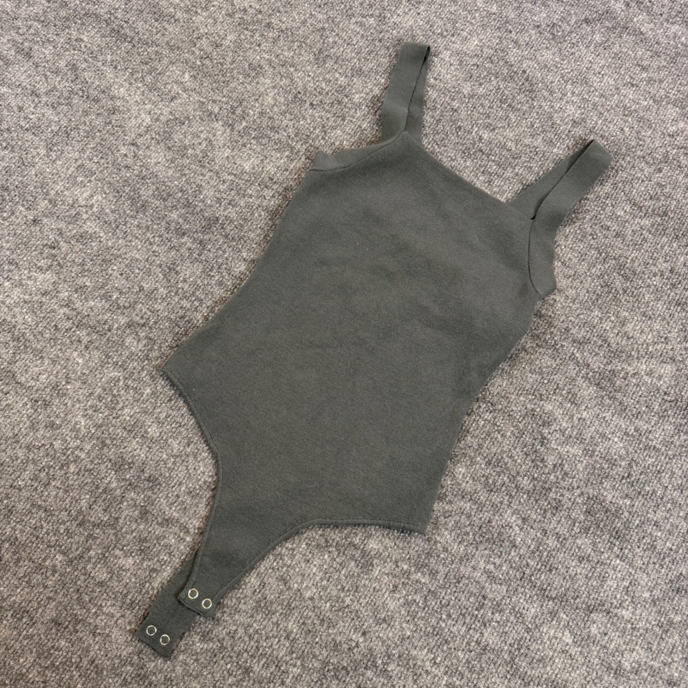 Wishlist Square Neck Ribbed Knit Green Grey Bodysuit Size S Balletcore Coquette